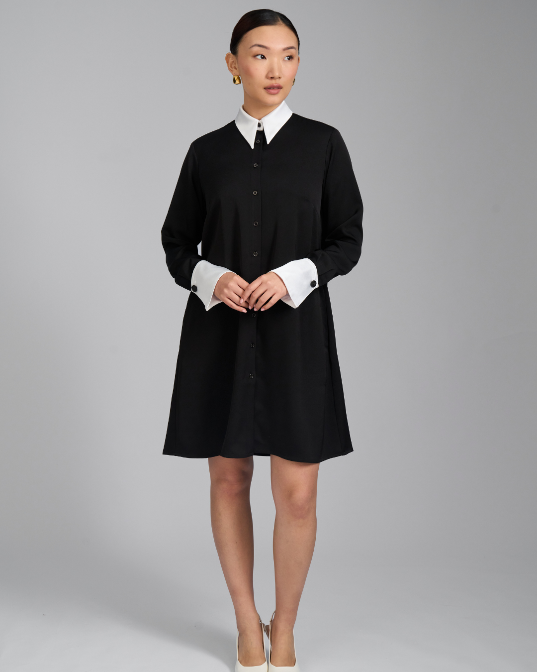 The Odette Dress | Long Sleeve A-Line Shirt Dress with Detachable Collar
