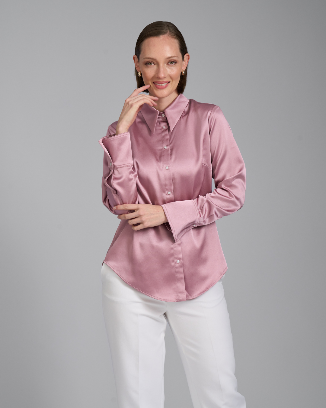 The Giselle Shirt | Classic Tailored Shirt with Detachable Collar (Blush Pink)