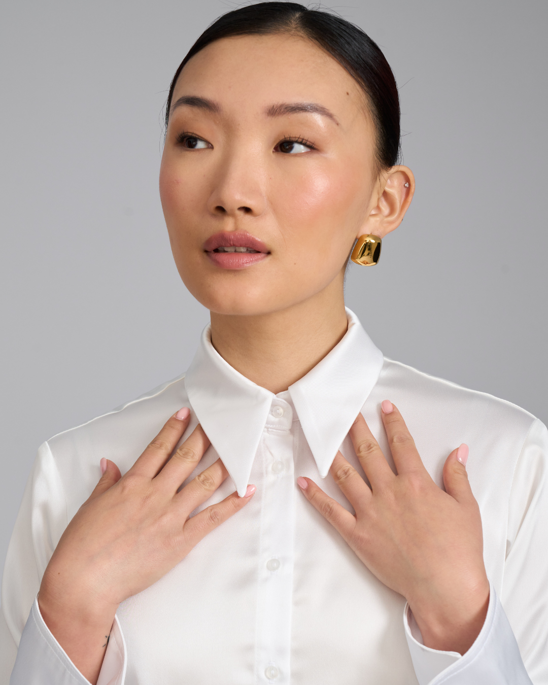 The Giselle Shirt | Classic Tailored Shirt with Detachable Collar (White)