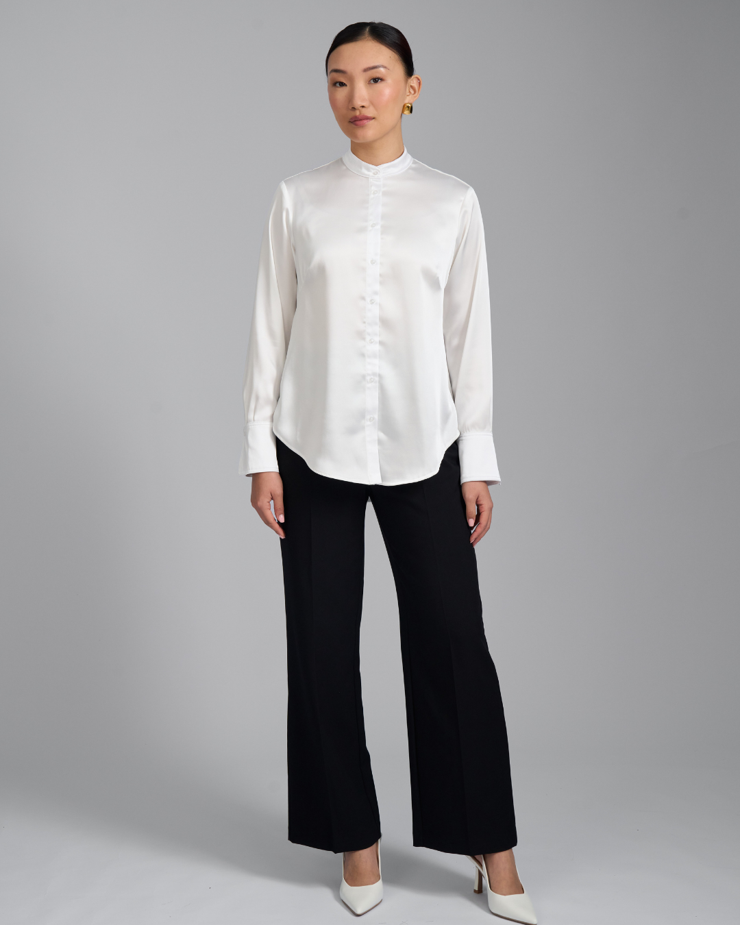 The Giselle Shirt | Classic Tailored Shirt with Detachable Collar (White)