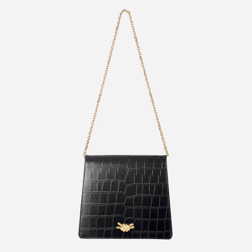Embossed Croc Black Shoulder Bag | Black