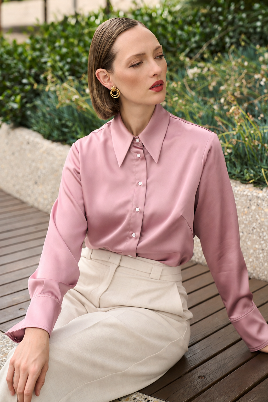 The Giselle Shirt | Classic Tailored Shirt with Detachable Collar (Blush Pink)