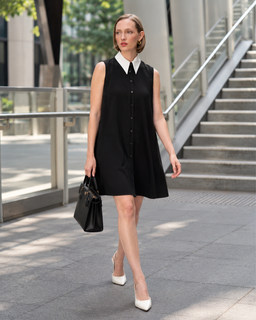 The Odile Dress | Sleeveless A-Line Dress with Detachable Collar