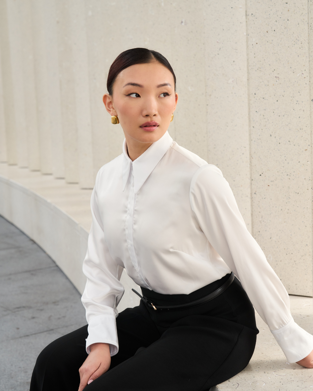 The Giselle Shirt | Classic Tailored Shirt with Detachable Collar (White)