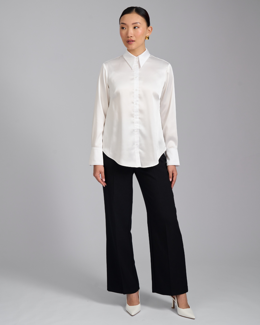 The Giselle Shirt | Classic Tailored Shirt with Detachable Collar (White)