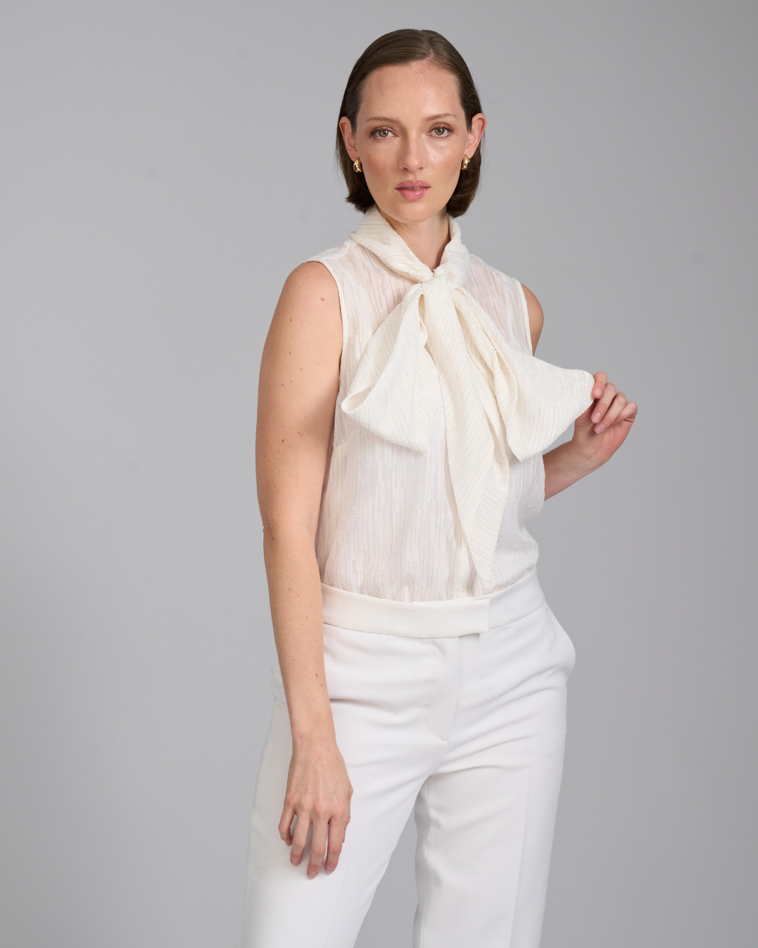 The Aurora Blouse | Pussy Bow Sleeveless Blouse with Detachable Bow