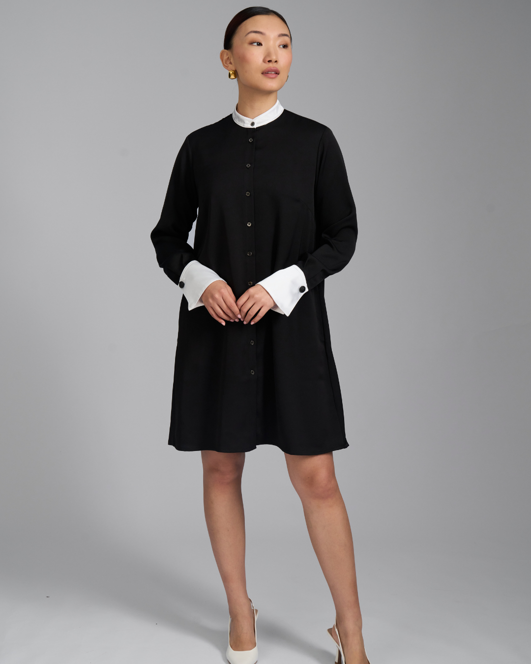 The Odette Dress | Long Sleeve A-Line Shirt Dress with Detachable Collar