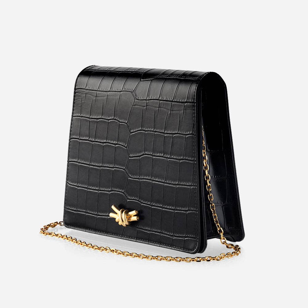 Embossed Croc Black Shoulder Bag | Black