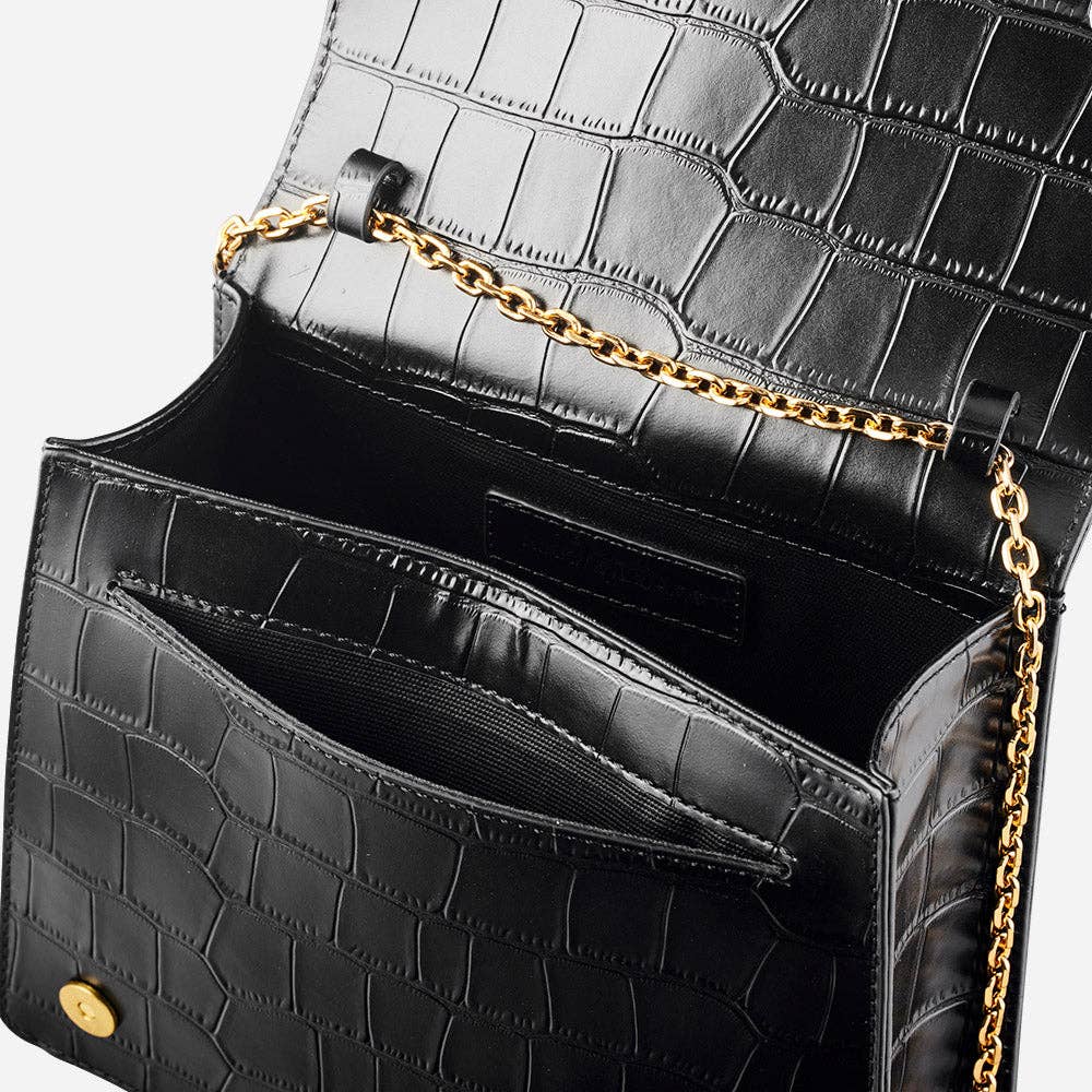 Embossed Croc Black Shoulder Bag | Black