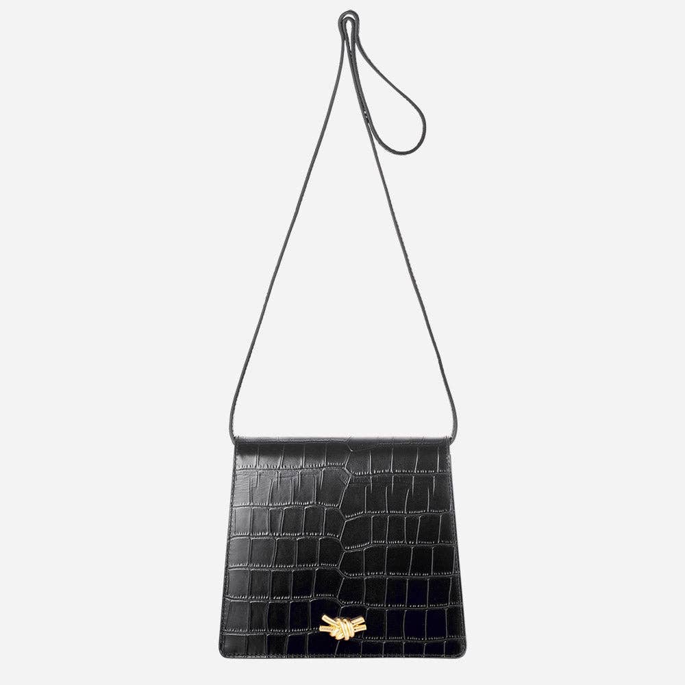 Embossed Croc Black Shoulder Bag | Black
