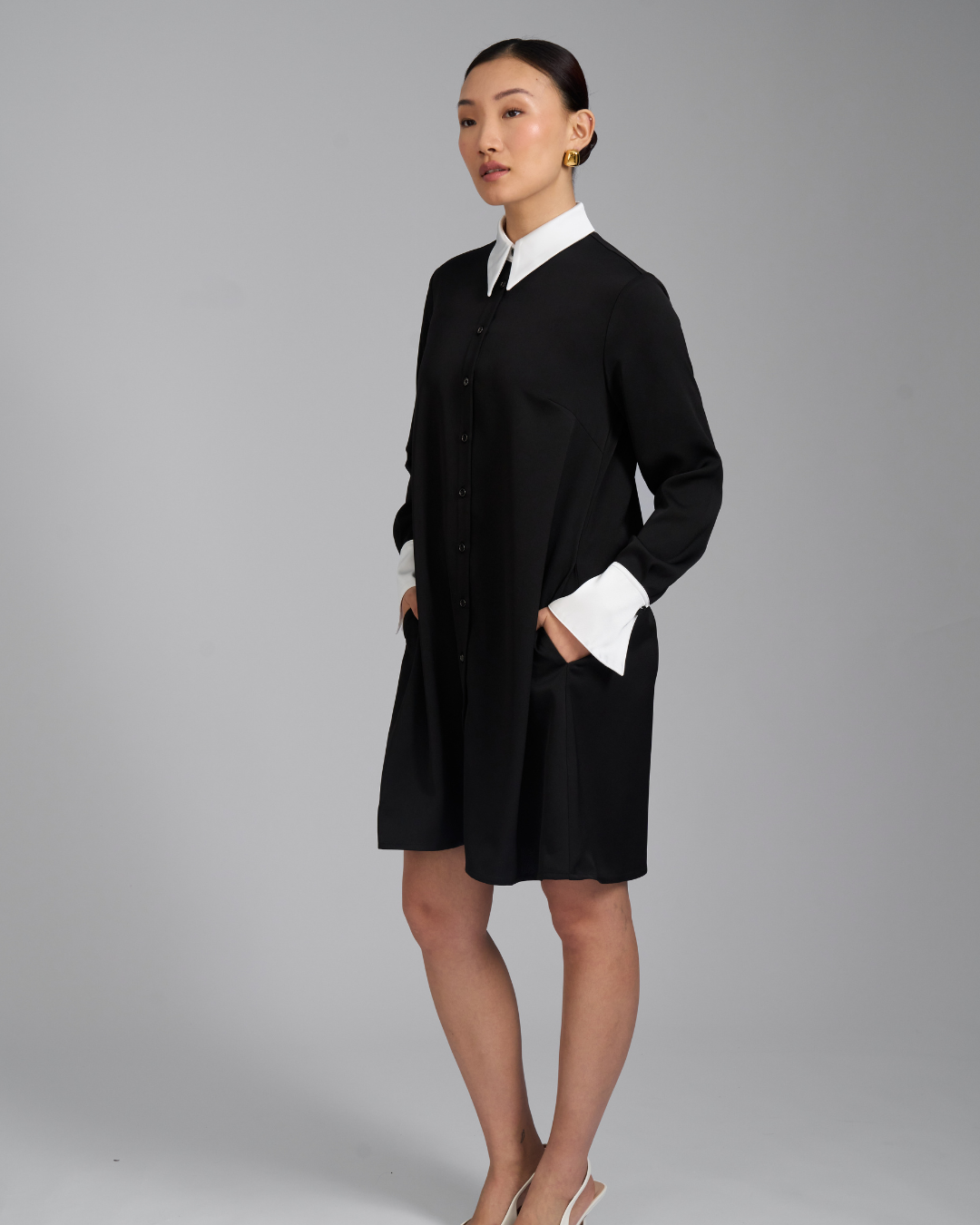 The Odette Dress | Long Sleeve A-Line Shirt Dress with Detachable Collar