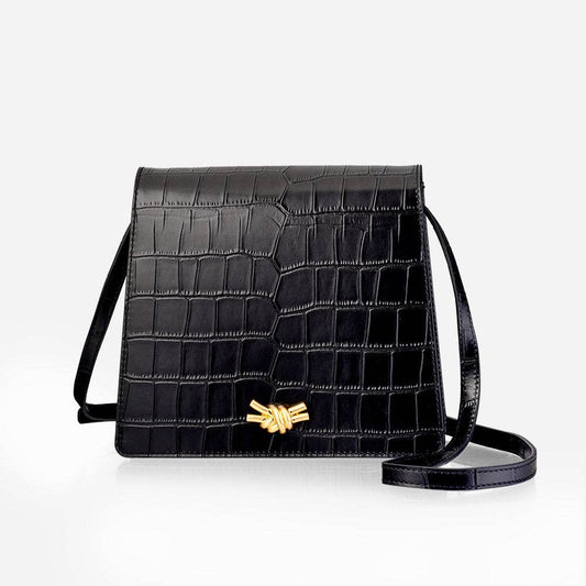 Embossed Croc Black Shoulder Bag | Black