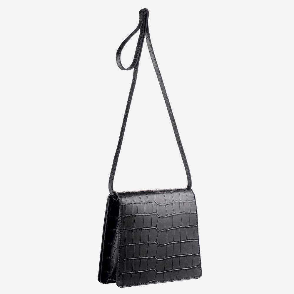 Embossed Croc Black Shoulder Bag | Black