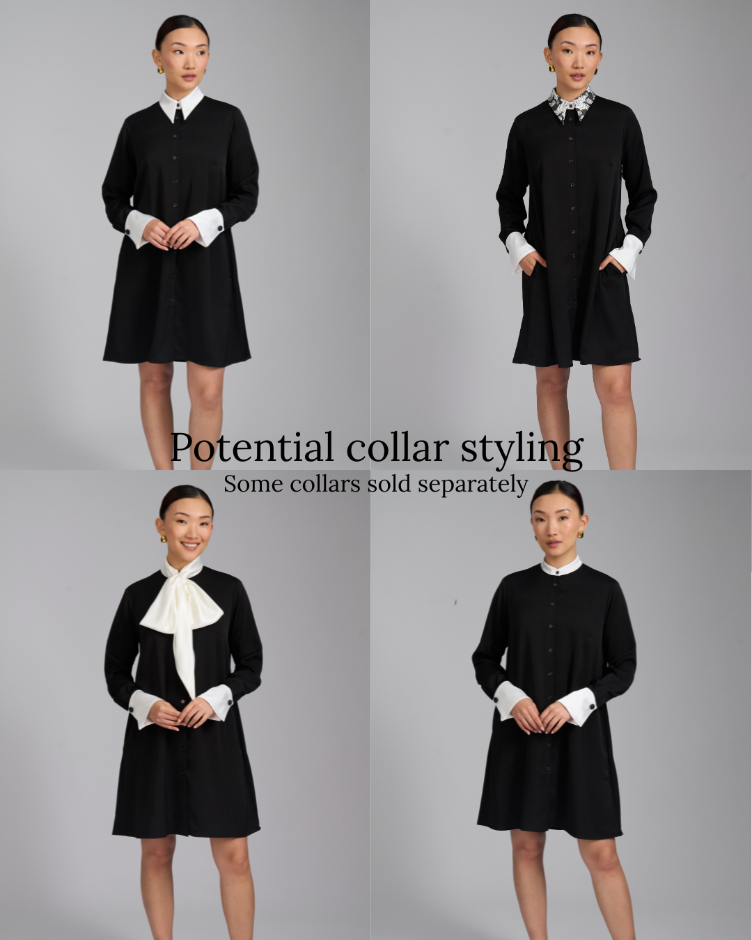 The Odette Dress | Long Sleeve A-Line Shirt Dress with Detachable Collar